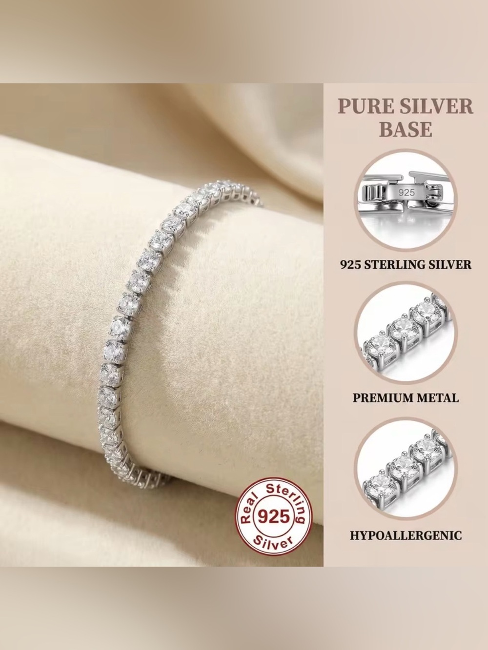Classic Silver Tennis Bracelet with Clear Cubic Zirconia - Women Jewelry - Picture 8 of 8